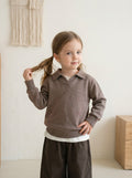 Kids Collared Polo Knit Sweater Boys Girls V Notch Long Sleeve Soft Knitted Pullover Top