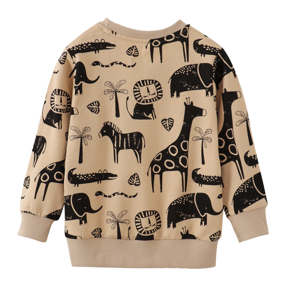 Kids Animal Print Crew Neck Sweatshirt Boys Girls Jungle Pattern Long Sleeve Casual Pullover Top