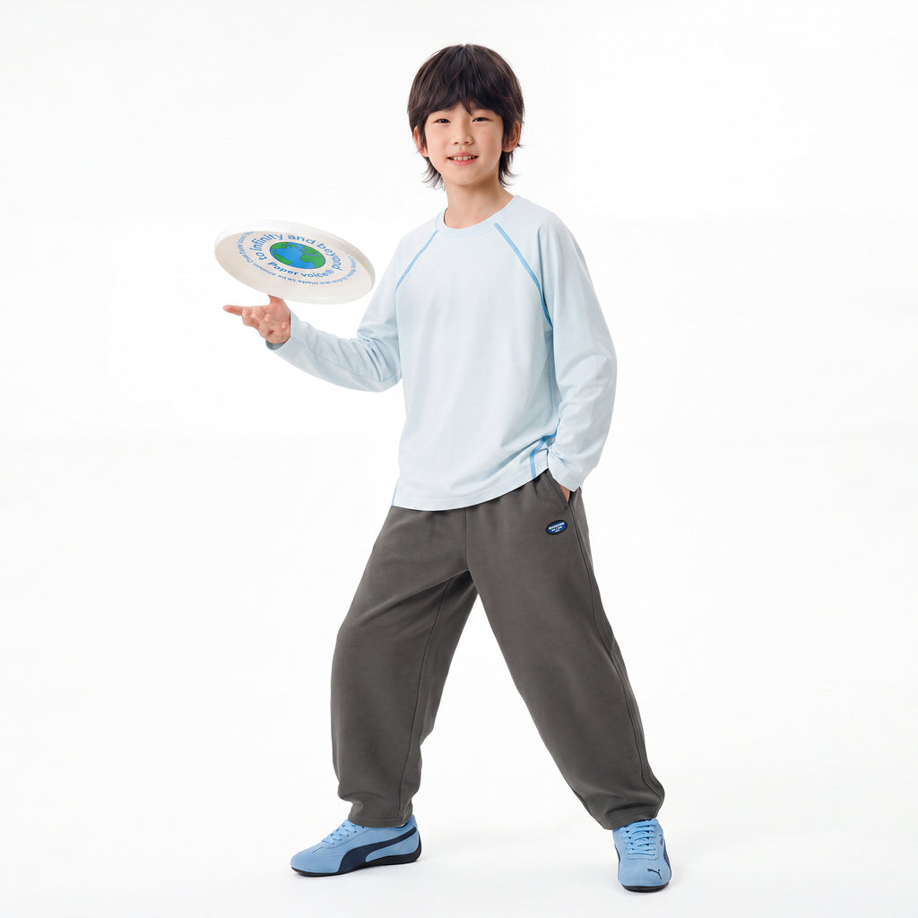 Boys Girls Raglan Long Sleeve T Shirt Kids Contrast Stitching Casual Athletic Top