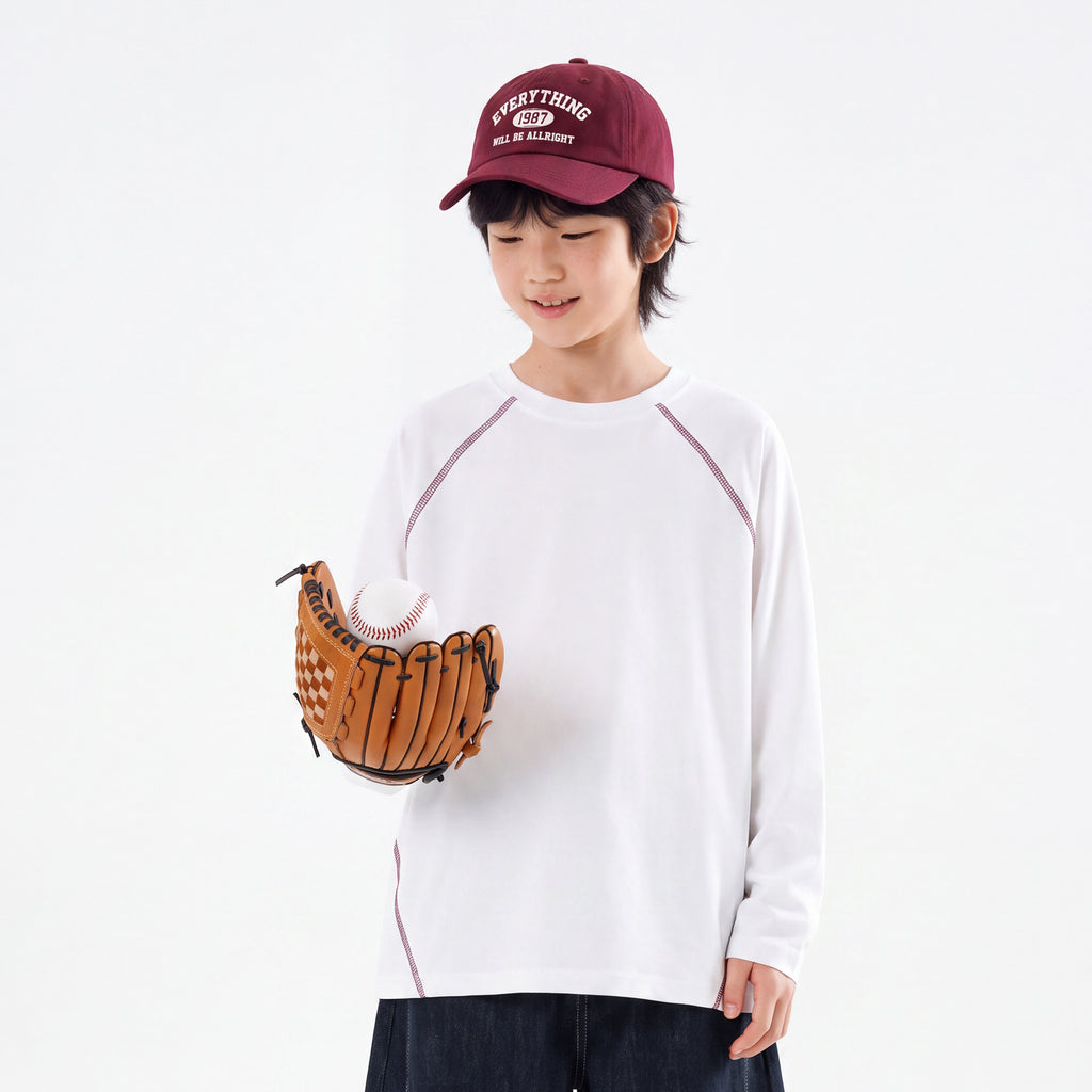 Boys Girls Raglan Long Sleeve T Shirt Kids Contrast Stitching Casual Athletic Top