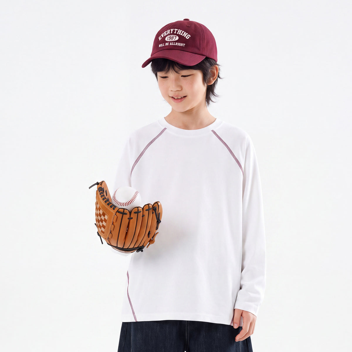 Boys Girls Raglan Long Sleeve T Shirt Kids Contrast Stitching Casual Athletic Top