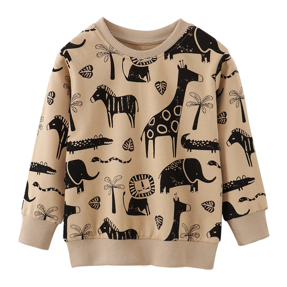Kids Animal Print Crew Neck Sweatshirt Boys Girls Jungle Pattern Long Sleeve Casual Pullover Top