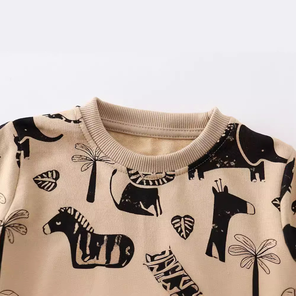 Kids Animal Print Crew Neck Sweatshirt Boys Girls Jungle Pattern Long Sleeve Casual Pullover Top