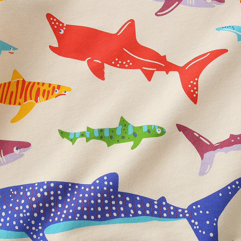 Kids Colorful Shark Print Crew Neck Sweatshirt Boys Girls Long Sleeve Casual Pullover Top