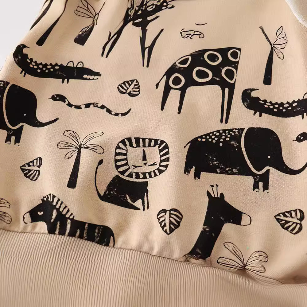 Kids Animal Print Crew Neck Sweatshirt Boys Girls Jungle Pattern Long Sleeve Casual Pullover Top