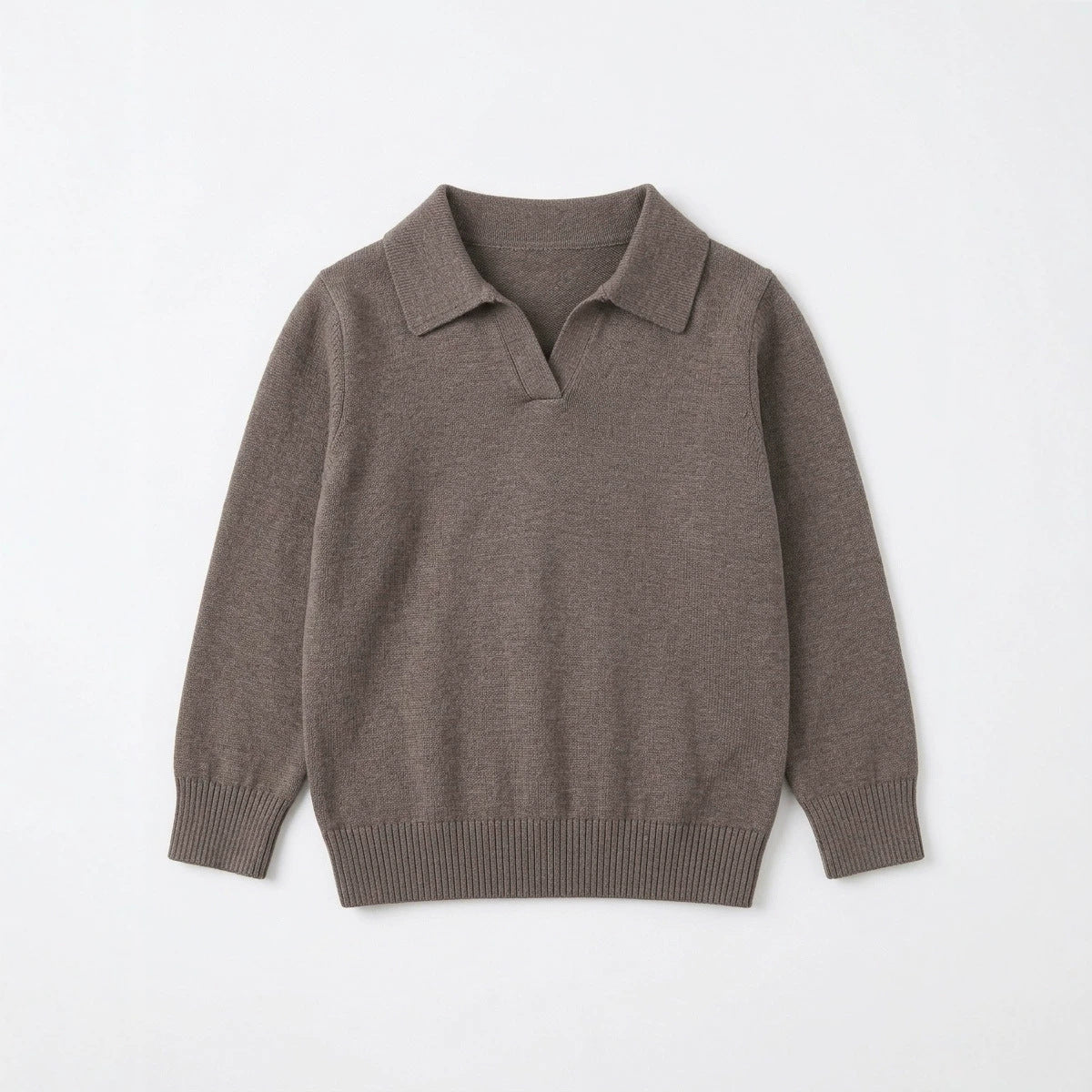 Kids Collared Polo Knit Sweater Boys Girls V Notch Long Sleeve Soft Knitted Pullover Top
