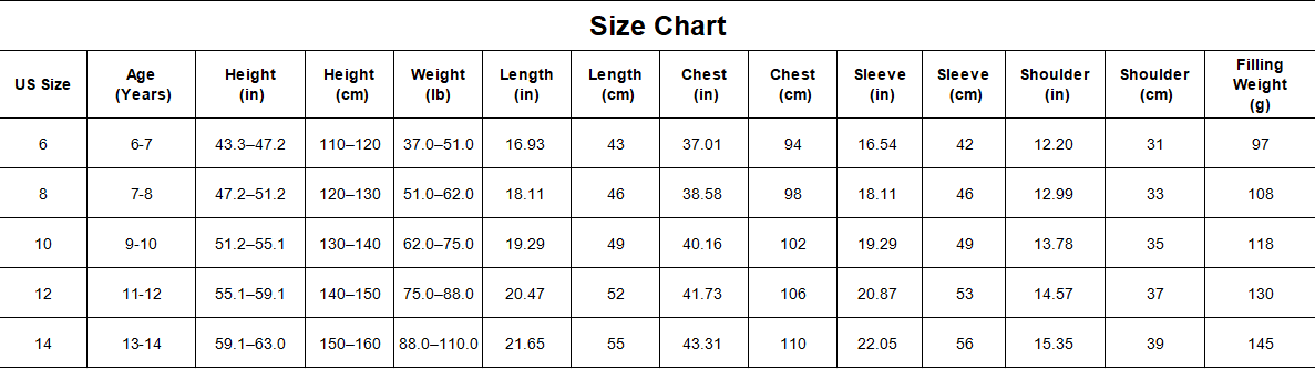 Girls Winter Down Puffer Jacket 90% White Duck Short Coat