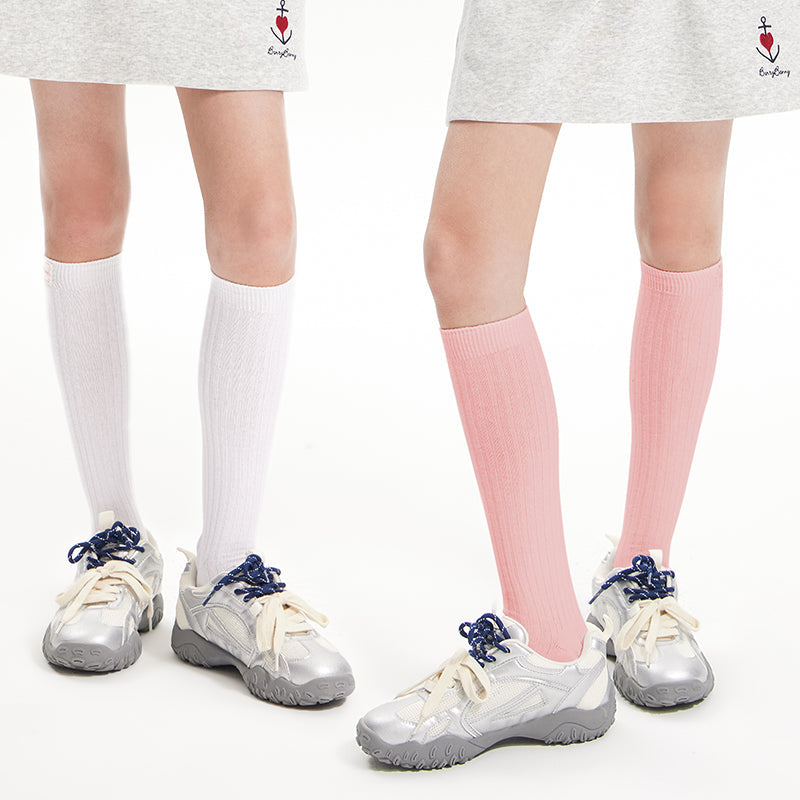 Kids Simple Cotton Ribbed Knee-High Socks