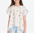 Girls Lace Collar Printed Blouse with Cute Shorts