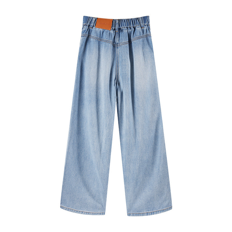 Girls High Waist Butterfly Embroidered Wide Leg Jeans