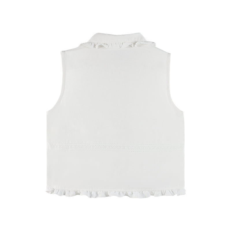 Girls Ruffle Collar Sleeveless Blouse Top