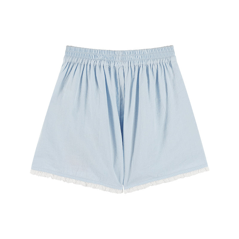 Girls Lace Collar Printed Blouse with Cute Shorts