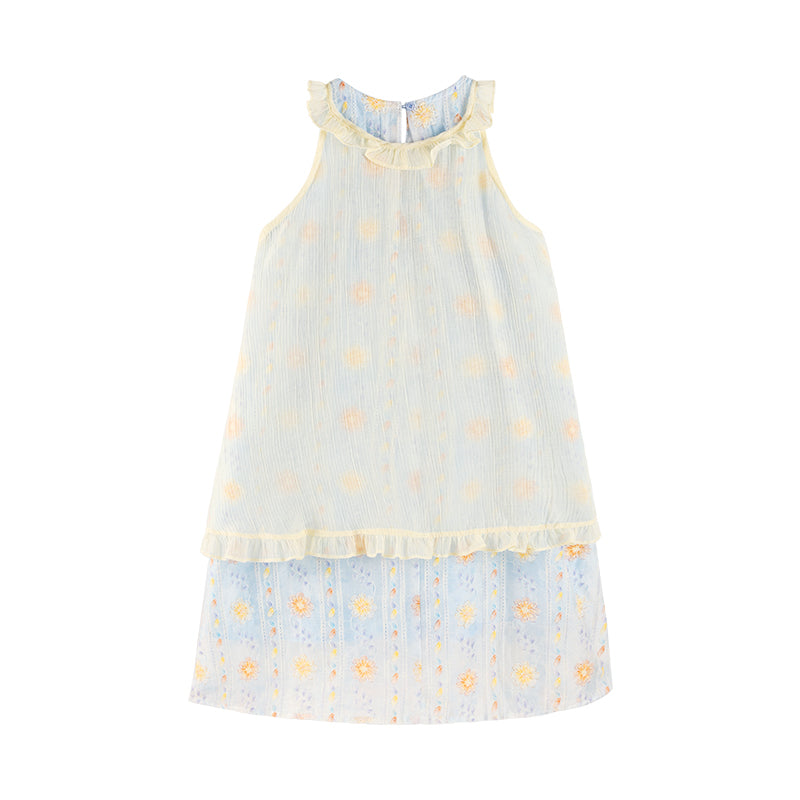 Girls Sleeveless Floral Dress with Ruffle