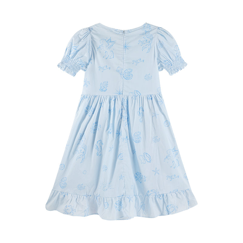 Girls Ruffle Short Sleeve Light Blue Midi Dress